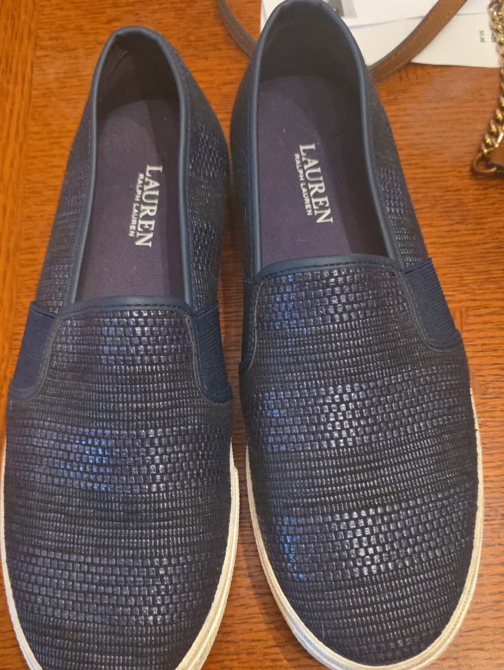 Ralph Lauren Woman Navy Textured Slip-On Loafers